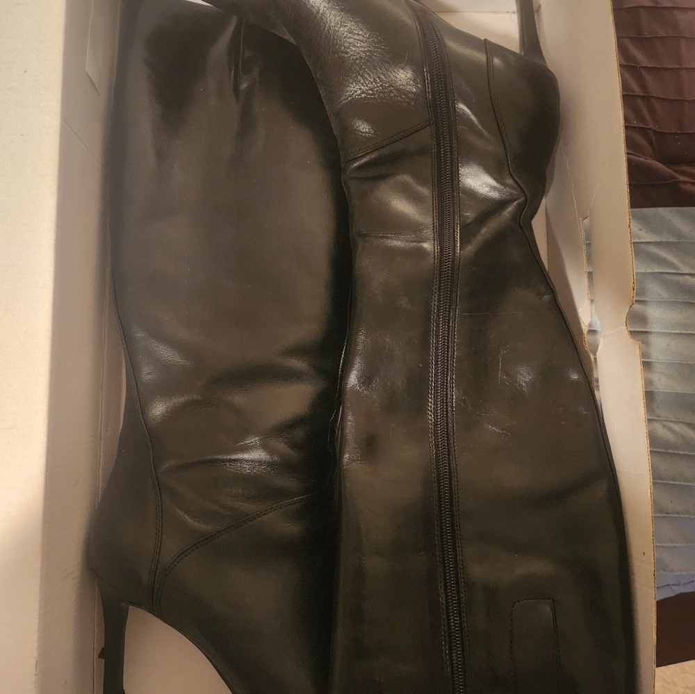 Nine West Black Leather Knee Boots